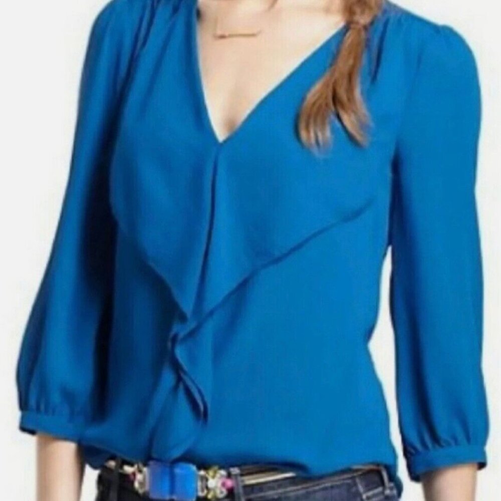 Maeve Anthropologie teal blue blouse